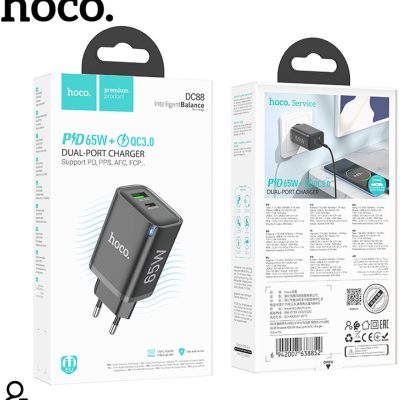Hoco DC88 PD 65 Watt Dual Port Super Fast Charger - Zwart