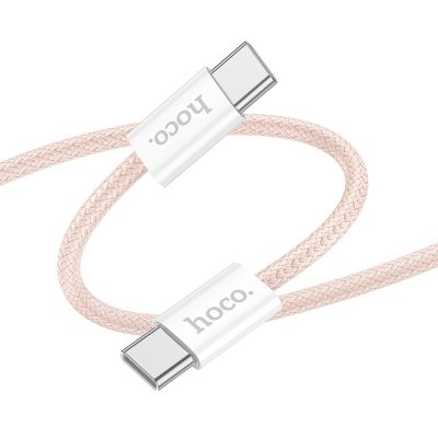 Hoco X104 - 60 Watt Fast Charging Type C to C Nylon Kabel 1 Meter - Roze