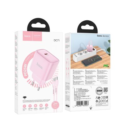 Hoco DC71 PD 25W Type C Port Super Fast Charger Set - 2 Meter - Roze