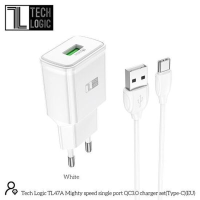 TechLogic TL 47A 18Watt Type C Fast Charger Set - Wit