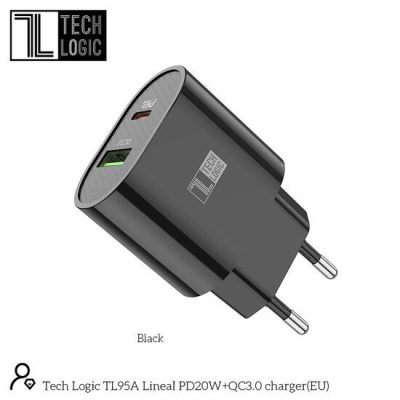 TechLogic TL 95A 20Watt Usb+Type C Output Fast Charger - Zwart