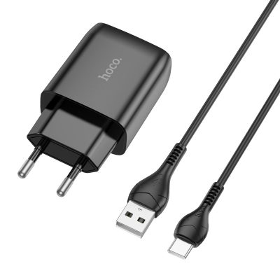Hoco DC36 USB To Type C Fast Charger Set - Zwart