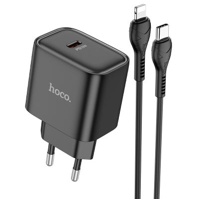 Hoco DC83 PD 20W Type C To iPhone Fast Charger Set - 1 Meter - Zwart