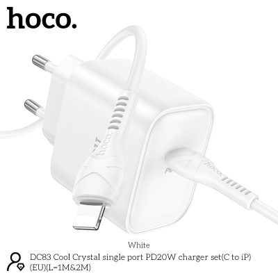 Hoco DC83 PD 20W Type C To iPhone Fast Charger Set - 2 Meter - Wit