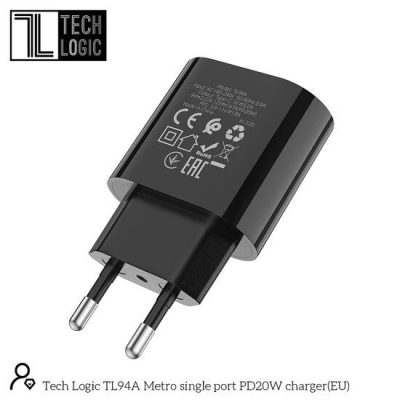 TechLogic TL 94A 20Watt Type C Output Fast Charger - Zwart