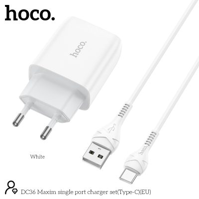 Hoco DC36 USB To Type C Fast Charger Set - Wit